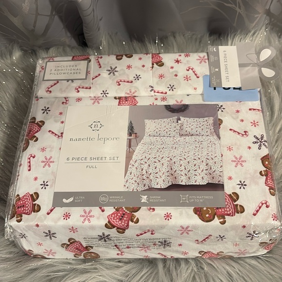 BNWT NANETTE LEPORE Christmas Pink Gingerbread Girl Full Size 6 Piece Sheet Set - Picture 1 of 6